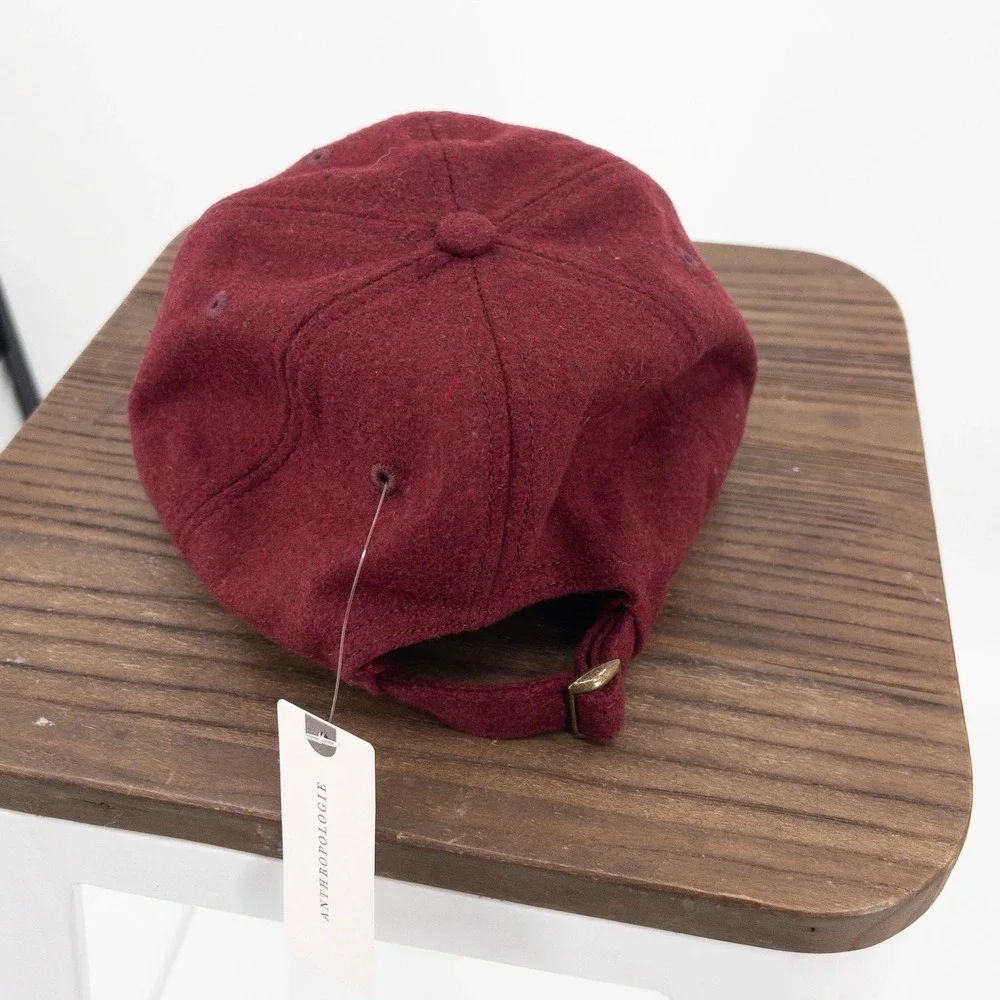 Anthropologie Upstate New York Hand Pressed Cider Hat‎ Burgundy Pearl Bead Cap